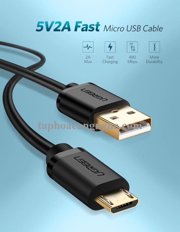 Ugreen 10835 0.5M màu Đen Cáp sạc truyền dữ liệu USB 2.0 sang MICRO USB lõi đồng US125 30010835